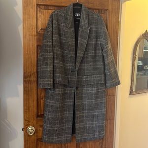 Zara Plaid Wool Blend Coat
